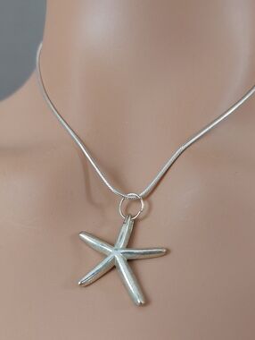Sterling Silver 925 Starfish Pendant 16" Snake Chain Necklace